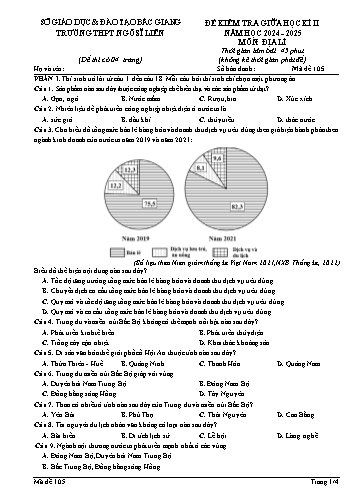 Đề kiểm tra giữa học kì II Địa lí 12 - Mã đề 105 - Năm học 2024-2025 - Trường THPT Ngô Sĩ Liên (Có đáp án + Ma trận)
