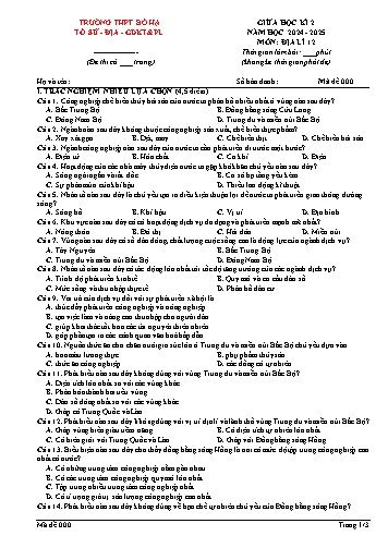 Đề kiểm tra giữa học kì II Địa lí 12 - Năm học 2024-2025 - Trường THPT Hạ Bố (Có đáp án + Ma trận)