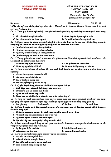 Đề kiểm tra giữa học kì II GDKT&PL 12 - Mã đề 102 - Năm học 2024-2025 - Trường THPT Bố Hạ (Có đáp án + Ma trận)