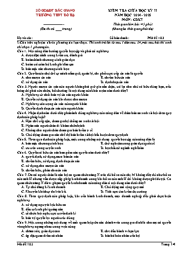 Đề kiểm tra giữa học kì II GDKT&PL 12 - Mã đề 103 - Năm học 2024-2025 - Trường THPT Bố Hạ (Có đáp án + Ma trận)