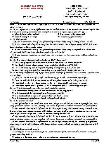 Đề kiểm tra giữa học kì II Sinh học 12 - Năm học 2024-2025 - Trường THPT Bố Hạ (Có đáp án + Ma trận)