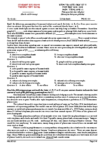 Đề kiểm tra giữa học kì II Tiếng Anh 12 - Mã đề 101 - Năm học 2024-2025 - Trường THPT Bố Hạ (Có đáp án + Ma trận)