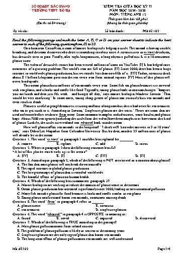 Đề kiểm tra giữa học kì II Tiếng Anh 12 - Mã đề 102 - Năm học 2024-2025 - Trường THPT Bố Hạ (Có đáp án + Ma trận)