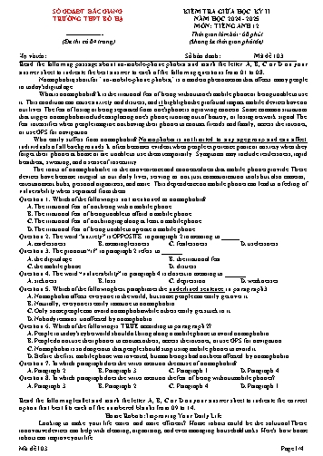 Đề kiểm tra giữa học kì II Tiếng Anh 12 - Mã đề 103 - Năm học 2024-2025 - Trường THPT Bố Hạ (Có đáp án + Ma trận)