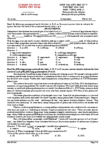Đề kiểm tra giữa học kì II Tiếng Anh 12 - Mã đề 104 - Năm học 2024-2025 - Trường THPT Bố Hạ (Có đáp án + Ma trận)