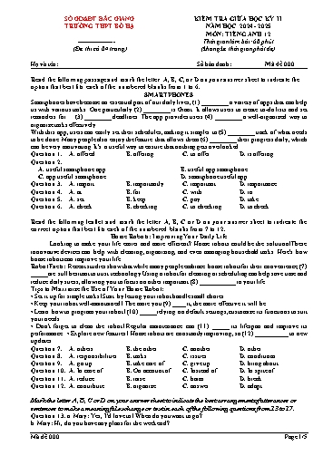 Đề kiểm tra giữa học kì II Tiếng Anh 12 - Năm học 2024-2025 - Trường THPT Bố Hạ (Có đáp án + Ma trận)