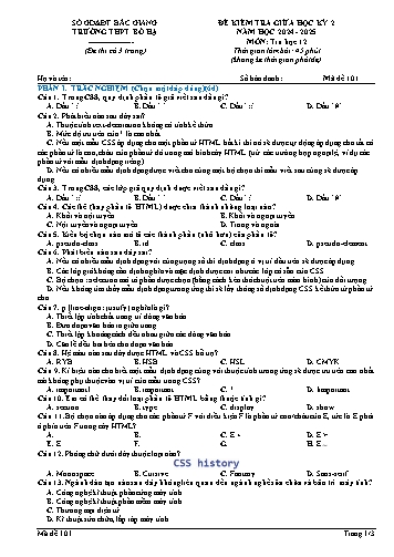 Đề kiểm tra giữa học kì II Tin học 12 - Mã đề 101 - Năm học 2024-2025 - Trường THPT Bố Hạ (Có đáp án + Ma trận)