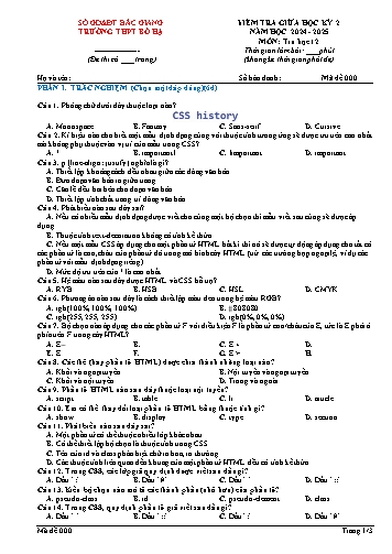 Đề kiểm tra giữa học kì II Tin học 12 - Năm học 2024-2025 - Trường THPT Bố Hạ (Có đáp án + Ma trận)