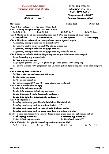 Đề kiểm tra giữa kì I Sinh học 12 - Mã đề 000 - Năm học 2024-2025 - Trường THPT Ngô Sĩ Liên (Có đáp án + Ma trận)