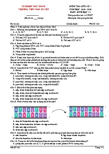 Đề kiểm tra giữa kì I Sinh học 12 - Mã đề 103 - Năm học 2024-2025 - Trường THPT Ngô Sĩ Liên (Có đáp án + Ma trận)
