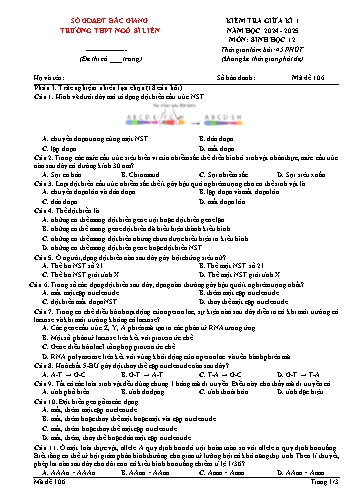 Đề kiểm tra giữa kì I Sinh học 12 - Mã đề 106 - Năm học 2024-2025 - Trường THPT Ngô Sĩ Liên (Có đáp án + Ma trận)
