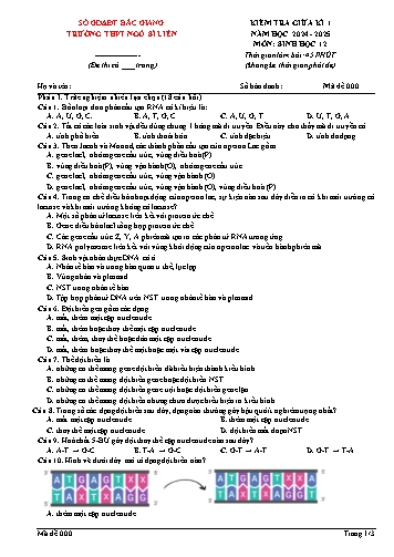 Đề kiểm tra giữa kì I Sinh học Lớp 12 - Mã đề 000 - Năm học 2024-2025 - Trường THPT Ngô Sĩ Liên (Có đáp án + Ma trận)