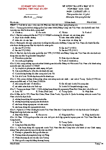 Đề kiểm tra giữa kì II Lịch sử 12 - Mã đề 000 - Năm học 2024-2025 - Trường THPT Ngô Sĩ Liên (Có đáp án + Ma trận)