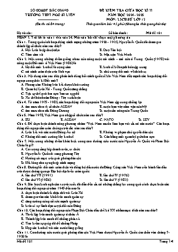 Đề kiểm tra giữa kì II Lịch sử 12 - Mã đề 101 - Năm học 2024-2025 - Trường THPT Ngô Sĩ Liên (Có đáp án + Ma trận)