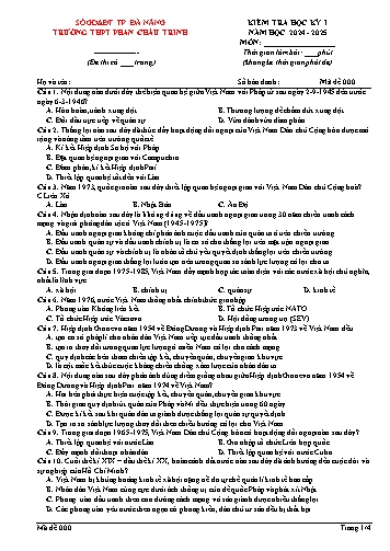 Đề kiểm tra học kì I Lịch sử 12 - Mã đề 000 - Năm học 2024-2025 - Trường THPT Phan Châu Trinh