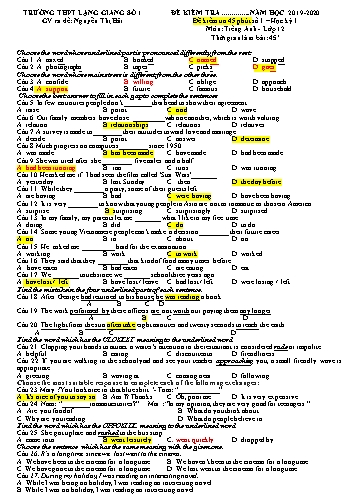 Đề kiểm tra học kì I Tiếng Anh 12 - Đề 1 - Năm học 2019-2020 - Trường THPT Lạng Giang Số 1 (Có đáp án + Ma trận)