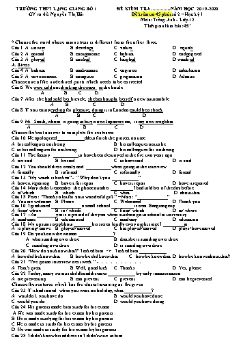 Đề kiểm tra học kì I Tiếng Anh 12 - Đề số 2 - Năm học 2019-2020 - Trường THPT Lạng Giang Số 1 (Có đáp án + Ma trận)