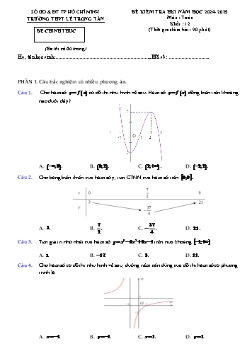 Đề kiểm tra học kì I Toán 12 - Năm học 2024-2025 - Trường THPT Lê Trọng Tấn (Có đáp án)