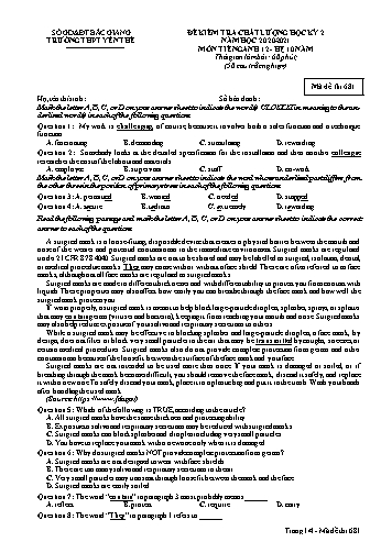 Đề kiểm tra học kì II Tiếng Anh 12 (Hệ 10 năm) - Mã đề 681 - Năm học 2020-2021 - Trường THPT Yên Thế (Có đáp án)
