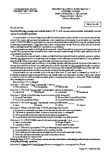 Đề kiểm tra học kì II Tiếng Anh 12 (Hệ 10 năm) - Mã đề 682 - Năm học 2020-2021 - Trường THPT Yên Thế (Có đáp án)