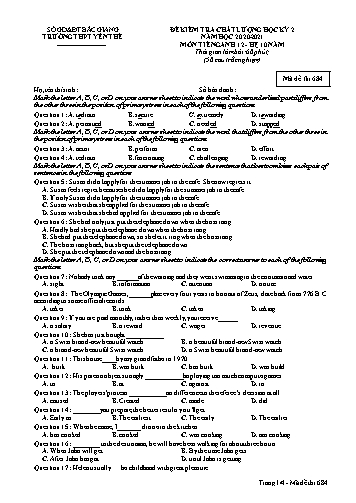 Đề kiểm tra học kì II Tiếng Anh 12 (Hệ 10 năm) - Mã đề 684 - Năm học 2020-2021 - Trường THPT Yên Thế (Có đáp án)