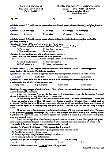 Đề kiểm tra học kì II Tiếng Anh 12 (Hệ 7 năm) - Mã đề 682 - Năm học 2020-2021 - Trường THPT Yên Thế (Có đáp án)