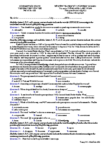 Đề kiểm tra học kì II Tiếng Anh 12 (Hệ 7 năm) - Mã đề 683 - Năm học 2020-2021 - Trường THPT Yên Thế (Có đáp án)