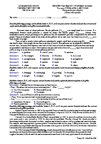 Đề kiểm tra học kì II Tiếng Anh 12 (Hệ 7 năm) - Mã đề 684 - Năm học 2020-2021 - Trường THPT Yên Thế (Có đáp án)