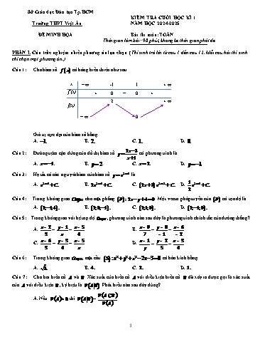 Đề kiểm tra minh họa cuối học kì I Toán 12 - Năm học 2024-2025 - Trường THPT Việt Âu (Có đáp án)