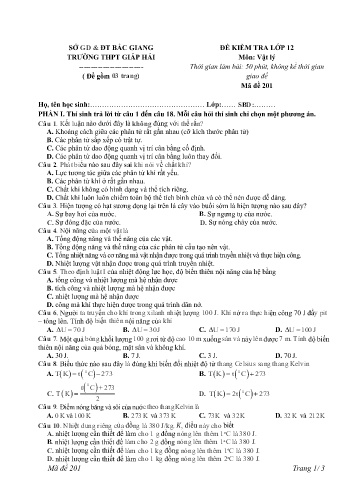 Đề kiểm tra Vật lí 12 - Mã đề 201 - Trường THPT Giáp Hải (Có đáp án)