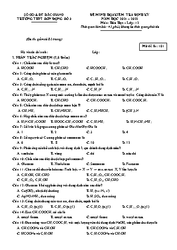 Đề minh họa kiểm tra định kì Hóa học 12 - Mã đề 101 - Năm học 2021-2022 - Trường THPT Sơn Động số 3
