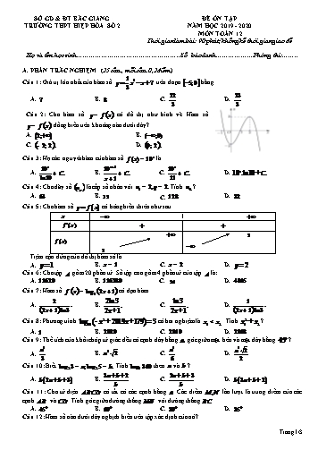 Đề ôn tập Toán 12 - Năm học 2019-2020 - Trường THPT Hiệp Hòa số 2