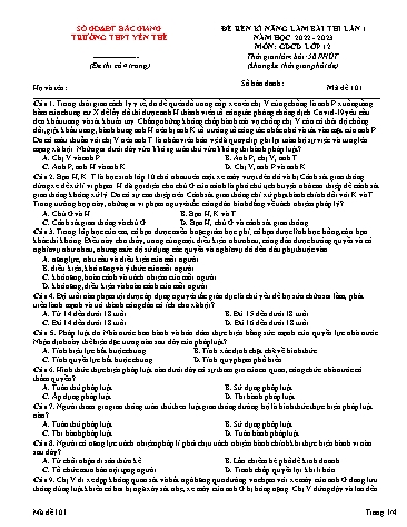 Đề rèn kĩ năng GDCD 12 (Lần 1) - Mã đề 101 - Năm học 2022-2023 - Trường THPT Yên Thế (Có đáp án)