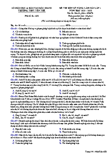 Đề rèn kĩ năng GDCD 12 (Lần 1) - Mã đề 682 - Năm học 2021-2022 - Trường THPT Yên Thế (Có đáp án)
