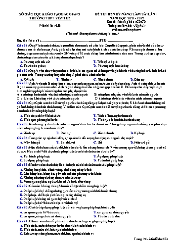 Đề rèn kĩ năng GDCD 12 (Lần 1) - Mã đề 683 - Năm học 2021-2022 - Trường THPT Yên Thế (Có đáp án)