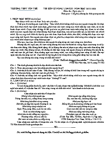 Đề rèn kĩ năng Ngữ văn 12 - Năm học 2022-2023 - Trường THPT Yên Thế (Có đáp án)