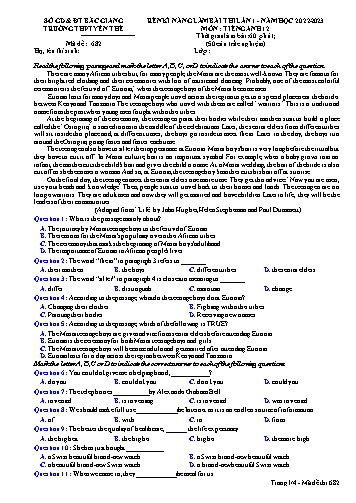 Đề rèn kĩ năng Tiếng Anh 12 (Lần 1) - Mã đề 682 - Năm học 2022-2023 - Trường THPT Yên Thế (Có đáp án)