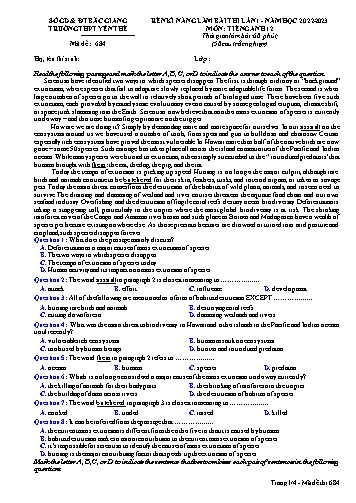 Đề rèn kĩ năng Tiếng Anh 12 (Lần 1) - Mã đề 684 - Năm học 2022-2023 - Trường THPT Yên Thế (Có đáp án)