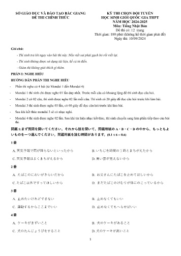 Đề thi chọn đội tuyển HSGQG THPT Tiếng Nhật - Năm học 2024-2025
