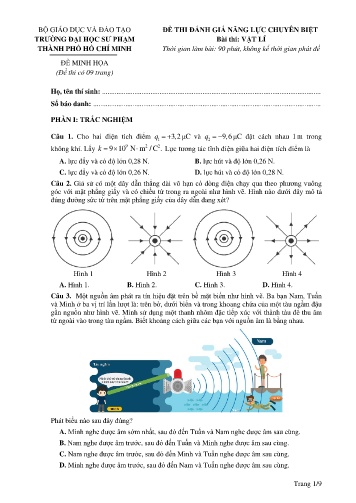 Đề thi đánh giá năng lực chuyên biệt Vật lí 12 - Trường Đại học Sư phạm Thành phố Hồ Chí Minh