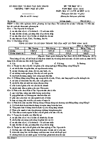 Đề thi học kì II Địa lí 12 - Mã đề 6011 - Năm học 2024-2025 - Trường THPT Ngô Sĩ Liên (Có đáp án + Ma trận)
