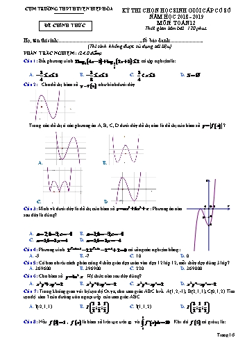 Đề thi HSG cấp Cơ sở Toán 12 - Mã đề 101 - Năm học 2018-2019 - Cụm trường THPT Huyện Hiệp Hòa (Có đáp án)