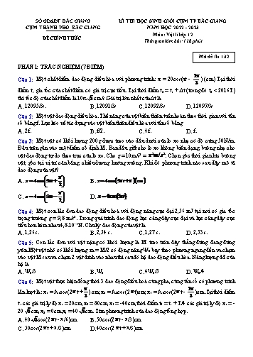 Đề thi HSG Cụm Vật lí Lớp 12 - Mã đề 132 - Năm học 2022-2023 - Sở GD&ĐT Bắc Giang (Có đáp án)