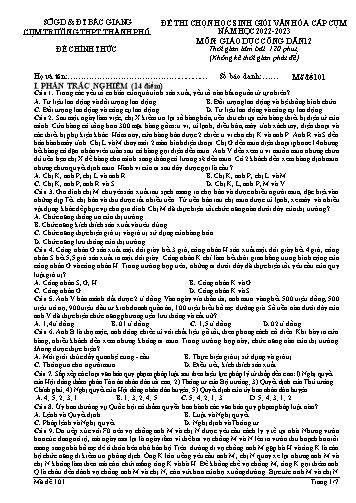 Đề thi HSG văn hóa Cấp Cụm GDCD 12 - Mã đề 101 - Năm học 2022-2023 - Sở GD&ĐT Bắc Giang (Có đáp án)