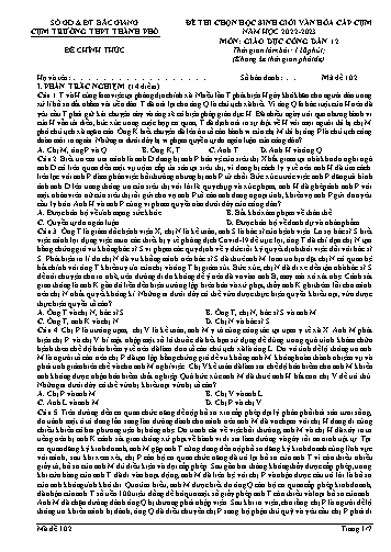 Đề thi HSG văn hóa Cấp Cụm GDCD 12 - Mã đề 102 - Năm học 2022-2023 - Sở GD&ĐT Bắc Giang (Có đáp án)