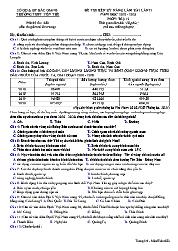 Đề thi rèn kĩ năng Địa lí 12 (Lần 2) - Mã đề 683 - Năm học 2022-2023 - Trường THPT Yên Thế (Có đáp án)