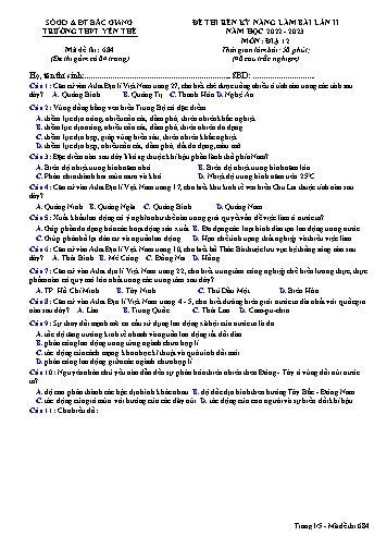 Đề thi rèn kĩ năng Địa lí 12 (Lần 2) - Mã đề 684 - Năm học 2022-2023 - Trường THPT Yên Thế (Có đáp án)