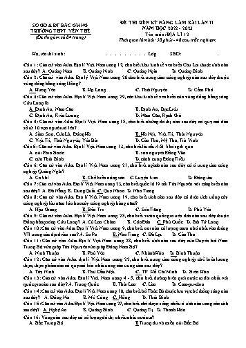 Đề thi rèn kĩ năng Địa lí 12 (Lần 2) - Năm học 2022-2023 - Trường THPT Yên Thế (Có đáp án)