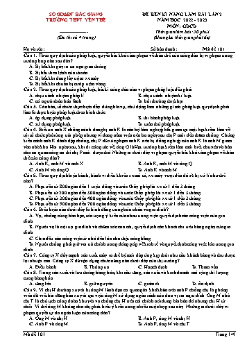 Đề thi rèn kĩ năng GDCD 12 (Lần 2) - Mã đề 101 - Năm học 2022-2023 - Trường THPT Yên Thế (Có đáp án)