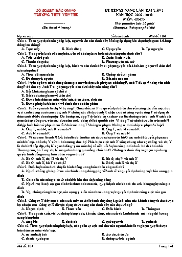 Đề thi rèn kĩ năng GDCD 12 (Lần 2) - Mã đề 104 - Năm học 2022-2023 - Trường THPT Yên Thế (Có đáp án)